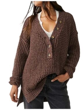 Free People Whistle Thermal Chunky Brown Knit Sweater Small